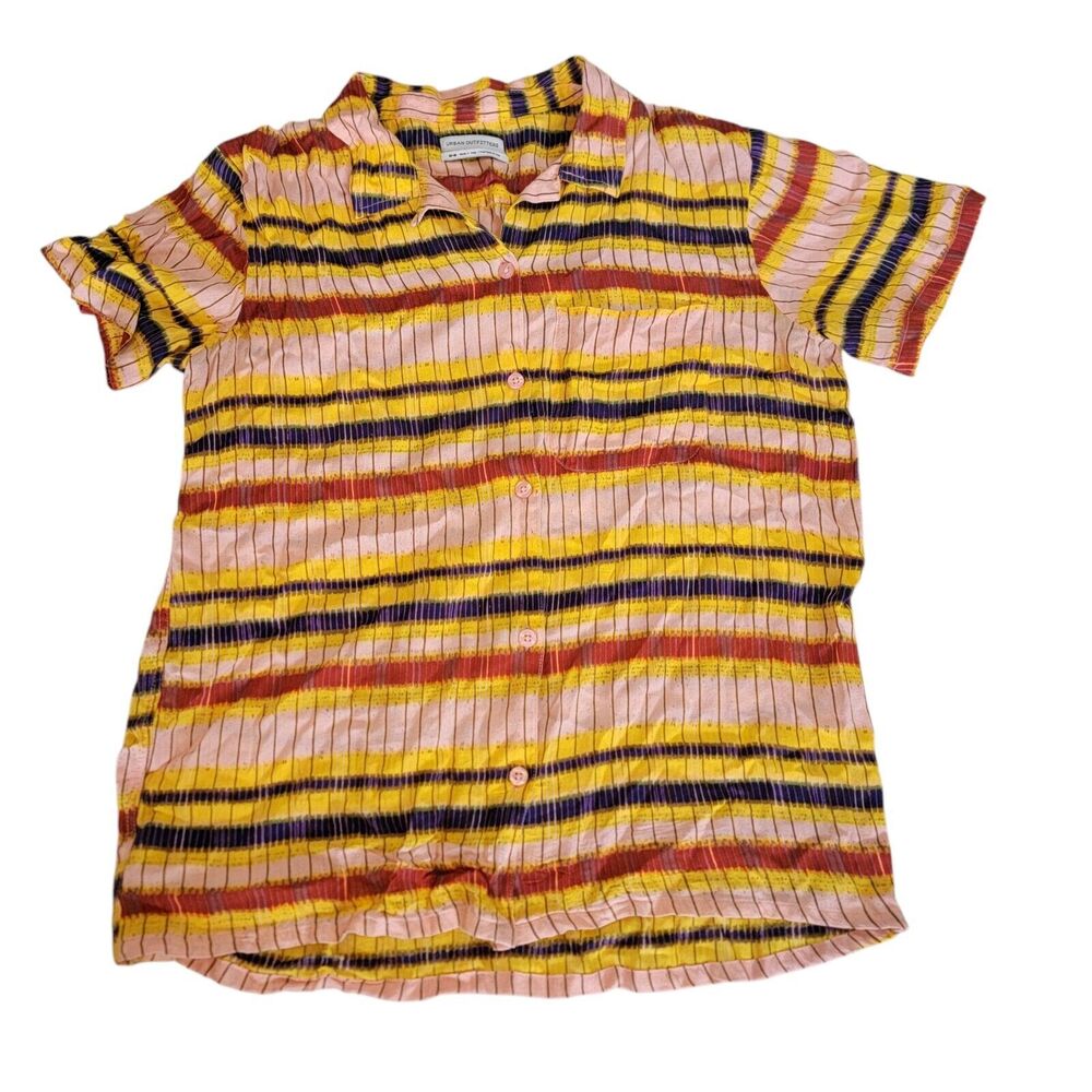 Urban Outfitters Striped Short Sleeve Button Down Collar Shirt Sz Medium 70s